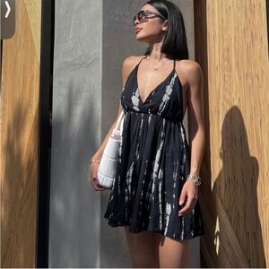 Zara Navy Tie Dye Halter Mini Dress Size XS